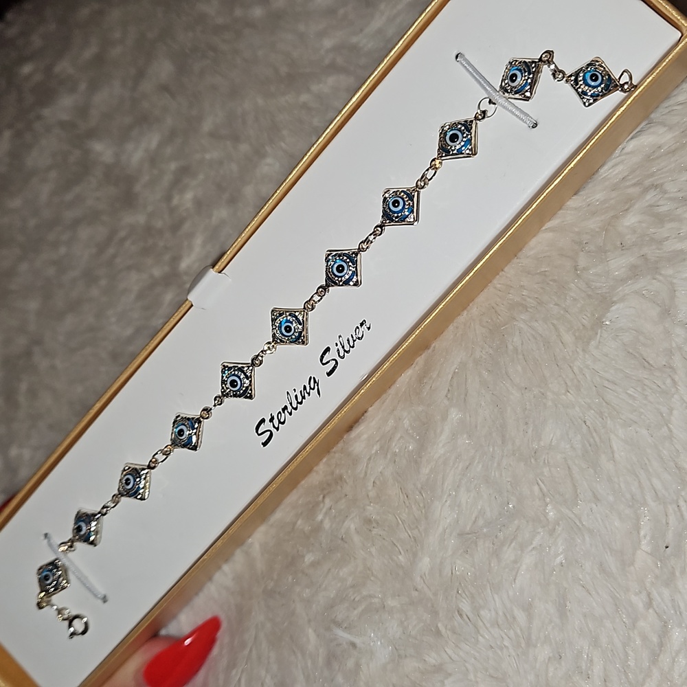 Evil Eye Bracelet 7.5 inches 925 Sterling Silver